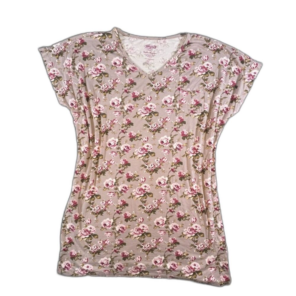 Cariloha Bamboo Nightgown XXL / 2XL V-Neck Sleep Shirt Gray Tan Floral Soft Boho